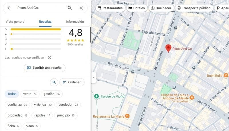 500 reseñas en Google