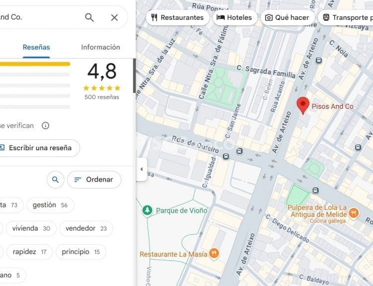 500 reseñas en Google